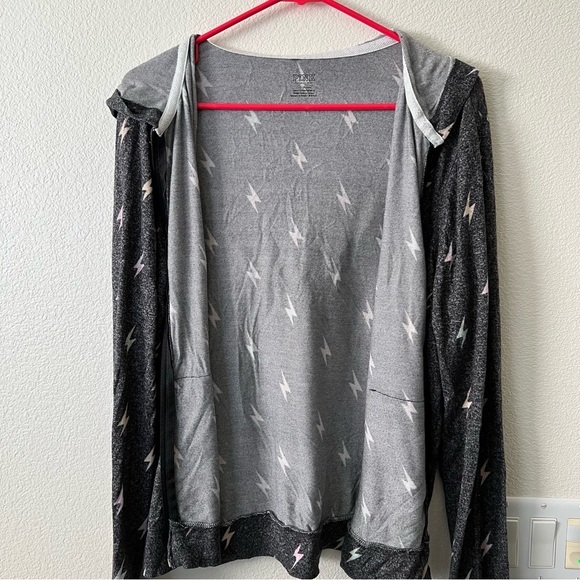 PINK Victoria’s Secret Black Rainbow Ombré Lightning Bolt Zip Up Hoodie - Sz L - Picture 5 of 8